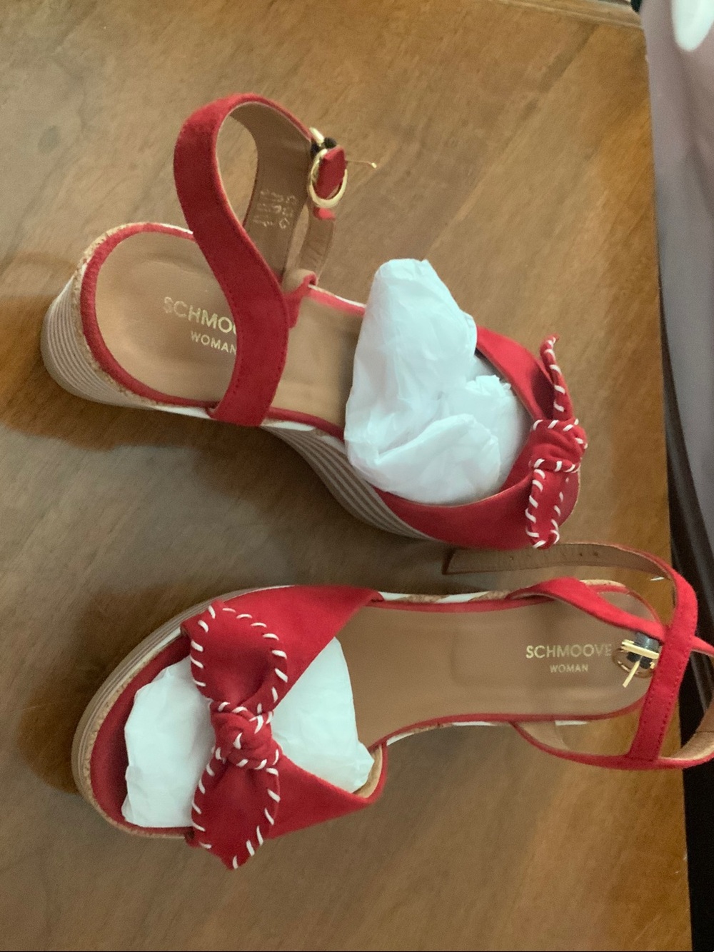 Red Espadrille Wedge Sandals with Bow Accent